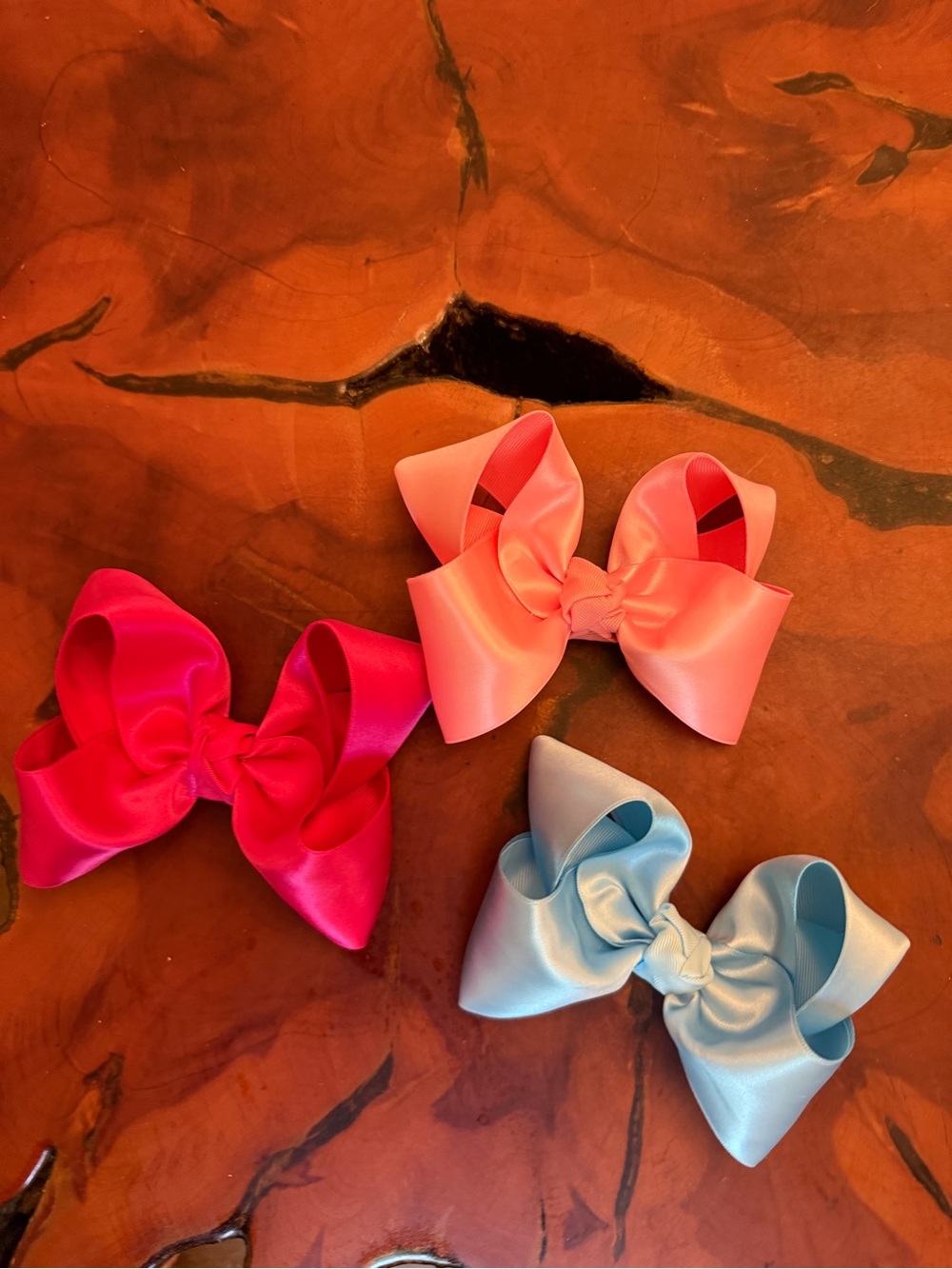 Satin Hair Bows - Pink, Coral, Light Blue (Set of 3)